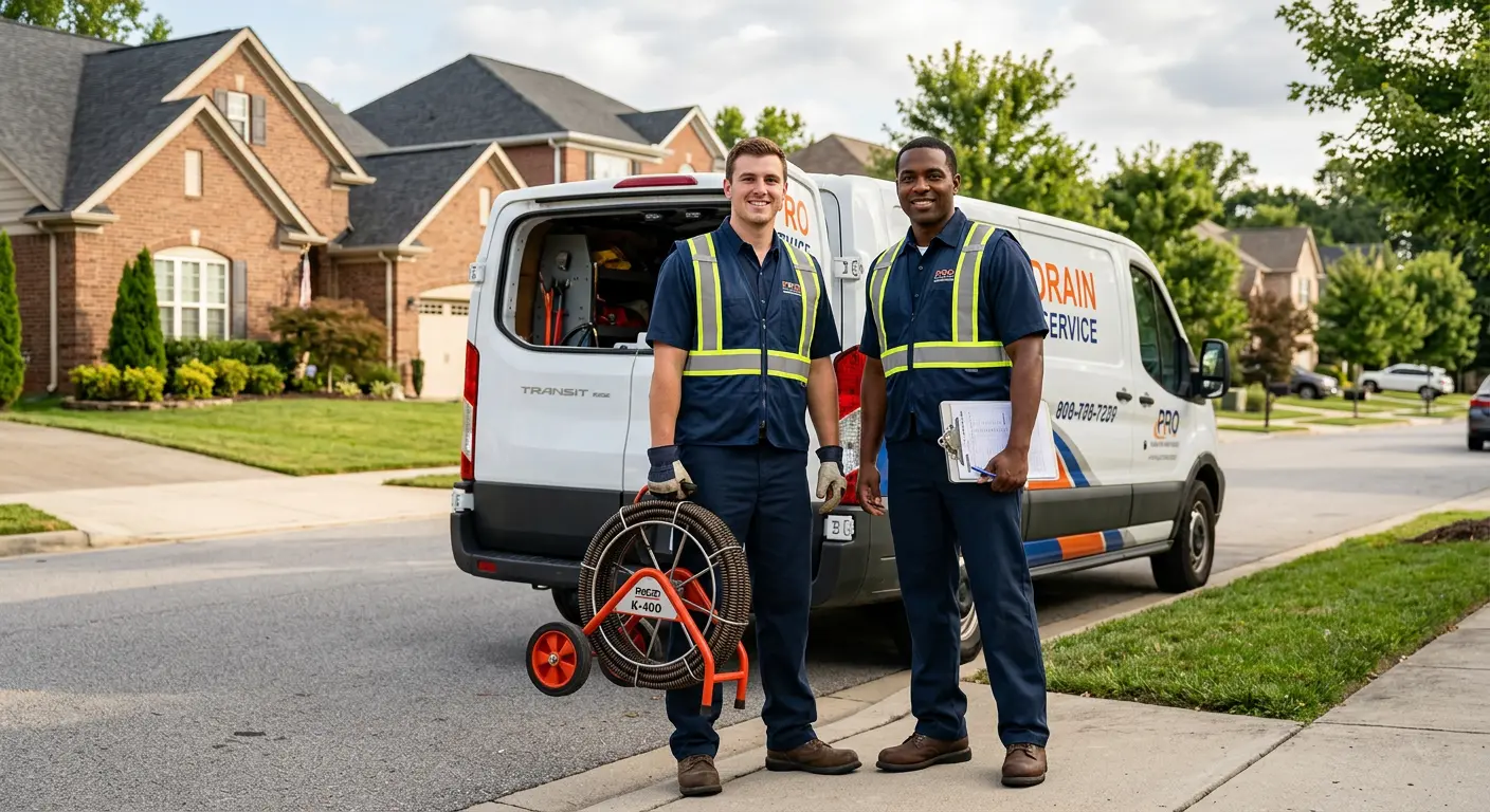 Sewer and drain service team with equipment ready for work in La Vista
